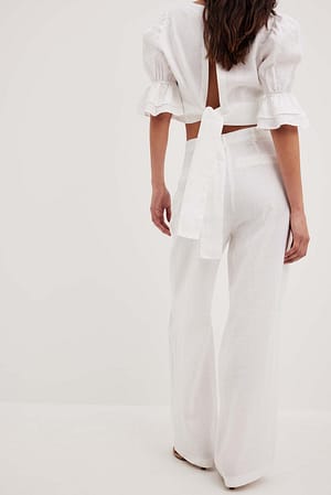 White Pantalon large en lin