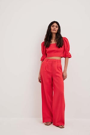 Red Pantalon large en lin