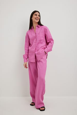 Pink Pantalon large en lin