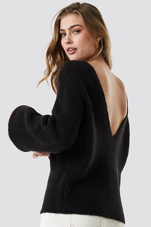 Black Deep V Back Sweater