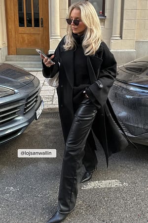 Black Manteau long en laine mélangée