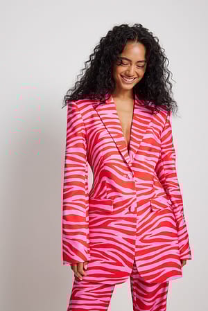 Red/Pink Zebra Blazer long ajusté