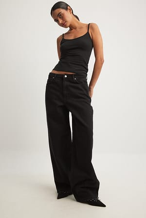 Washed Black Jean ample taille mi-haute