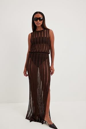 Brown Jupe taille basse en maille crochetée
