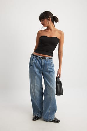 Mid Blue Jean à taille basse et poches