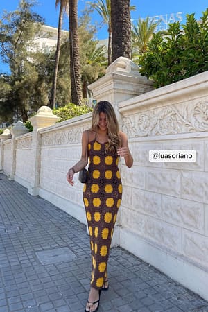 Brown Multi Robe longue en maille crochetée