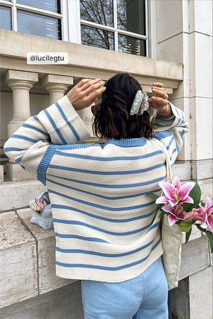 Offwhite/Blue Pull oversize en maille rayée