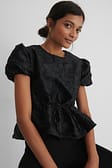 Black Structured Drawstring Top