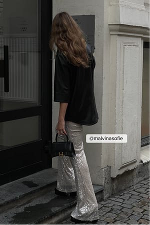 Beige Pantalon évasé à sequins