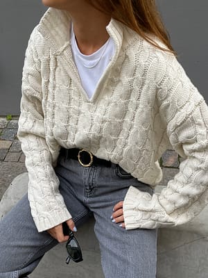 Offwhite Pull court en maille torsadée Keyhole