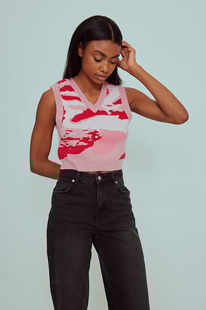 Red Print Veste en maille