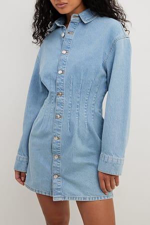 Light Blue Robe courte en denim à taille marquée