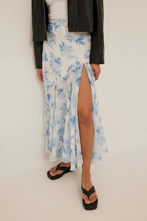 Floral Print Maxi Frilled Chiffon Skirt