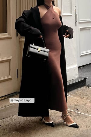 Brown Front Cross Knitted Dress