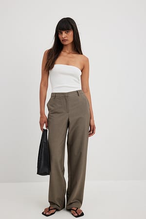 Brown Pantalon de tailleur en tissu mélangé à taille mi-haute