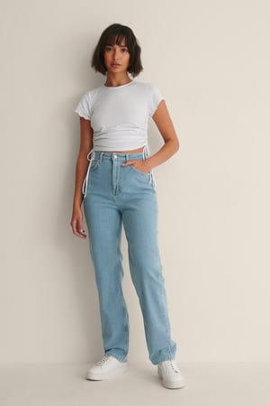Light Wash Handpicked x NA-KD Jean Coupe Droite Délavé