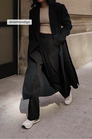 Black Pantalon de costume à taille mi-haute et coutures apparentes
