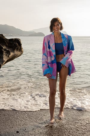 Pink/Blue Blazer en lin