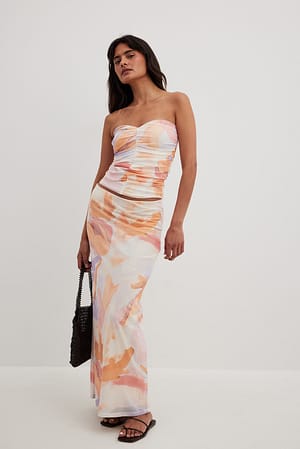 Watercolor Print Jupe longue en tulle à taille basse