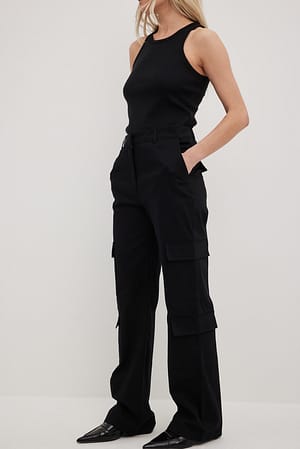 Black Pantalon à taille mi-haute et poche cargo