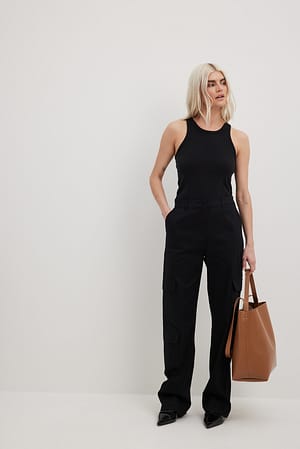 Black Pantalon à taille mi-haute et poche cargo