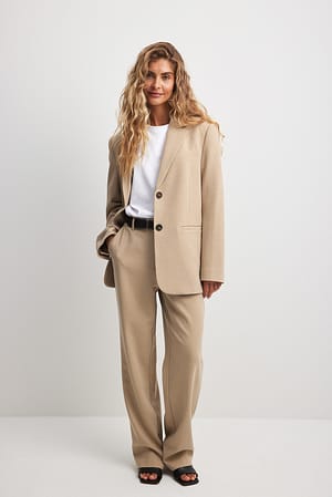 Dark Sand Pantalon de tailleur en tissu mélangé à taille mi-haute