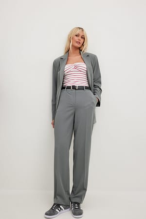 Grey Pantalon de tailleur droit à taille mi-haute