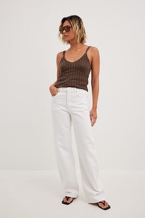White Jean ample à taille mi-haute