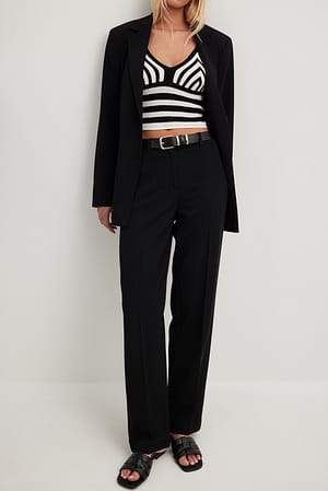 Black Pantalon de tailleur droit à taille mi-haute