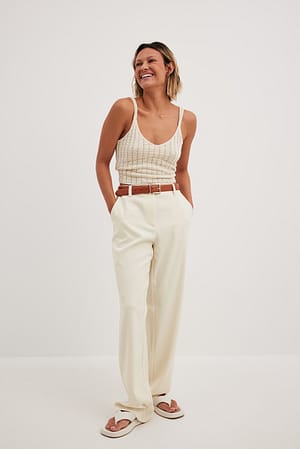 White Pantalon de tailleur habillé à taille mi-haute