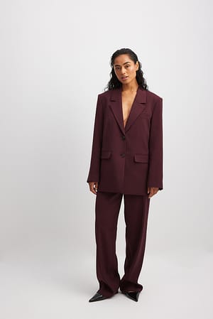 Burgundy Pantalon de tailleur habillé à taille mi-haute