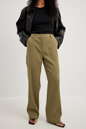 Vintage Khaki Pantalon de tailleur habillé à taille mi-haute