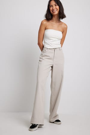 Greige Jean large taille mi-haute