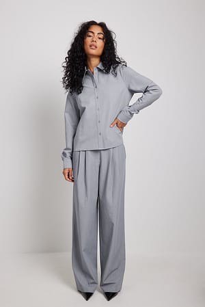 Grey Pantalon de costume à plis taille mi-haute