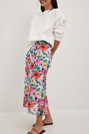 Big Flower Print Jupe mi-longue en mousseline