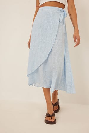 Light Blue Flower JUPE PORTEFEUILLE