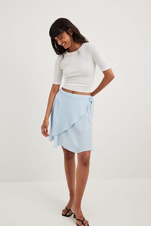Light Blue Flower Jupe portefeuille courte