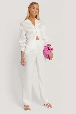 White Misslisibell x NA-KD Pantalon Jambe Large En Satin
