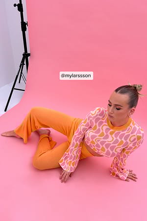 Orange Pantalon large en tricot fin
