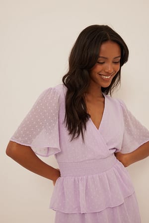 Lilac Robe smockée à volants Dobby recyclée