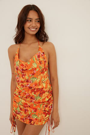 Big Flower Print Mini robe dos-nu