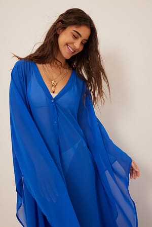 Cobalt Blue Flowy Buttoned Caftan