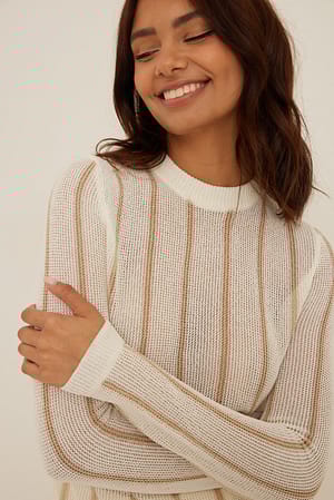 Beige/White Pull à rayures