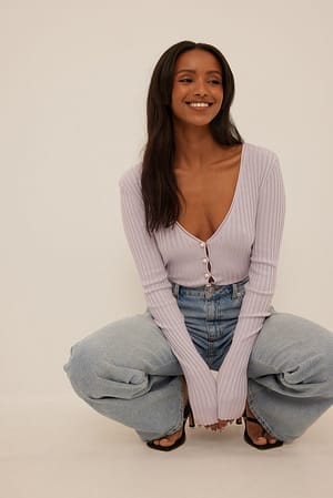 Light Purple Cardigan en maille ornementé de perles recyclé