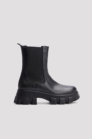 Black Bottes en cuir à semelle profilée