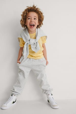 Light Grey Melange Pantalon de survêtement brodé basique bio