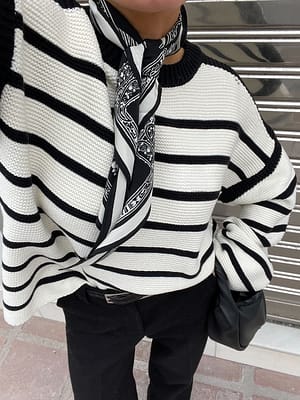 offwhite/black Pull oversize en maille rayée