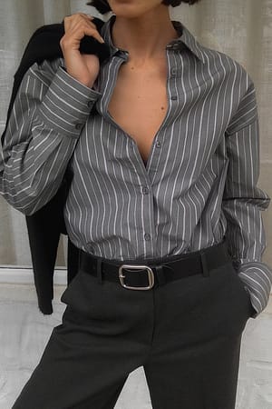 Grey Stripe Chemise oversize en coton à manches longues
