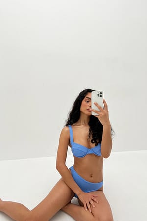 Blue Haut de bikini côtelé