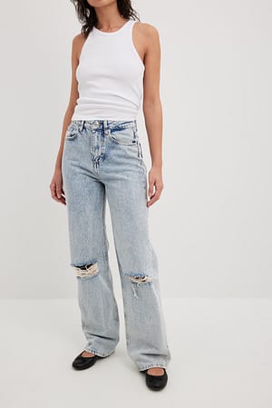 Light Blue Jean évasé délavé